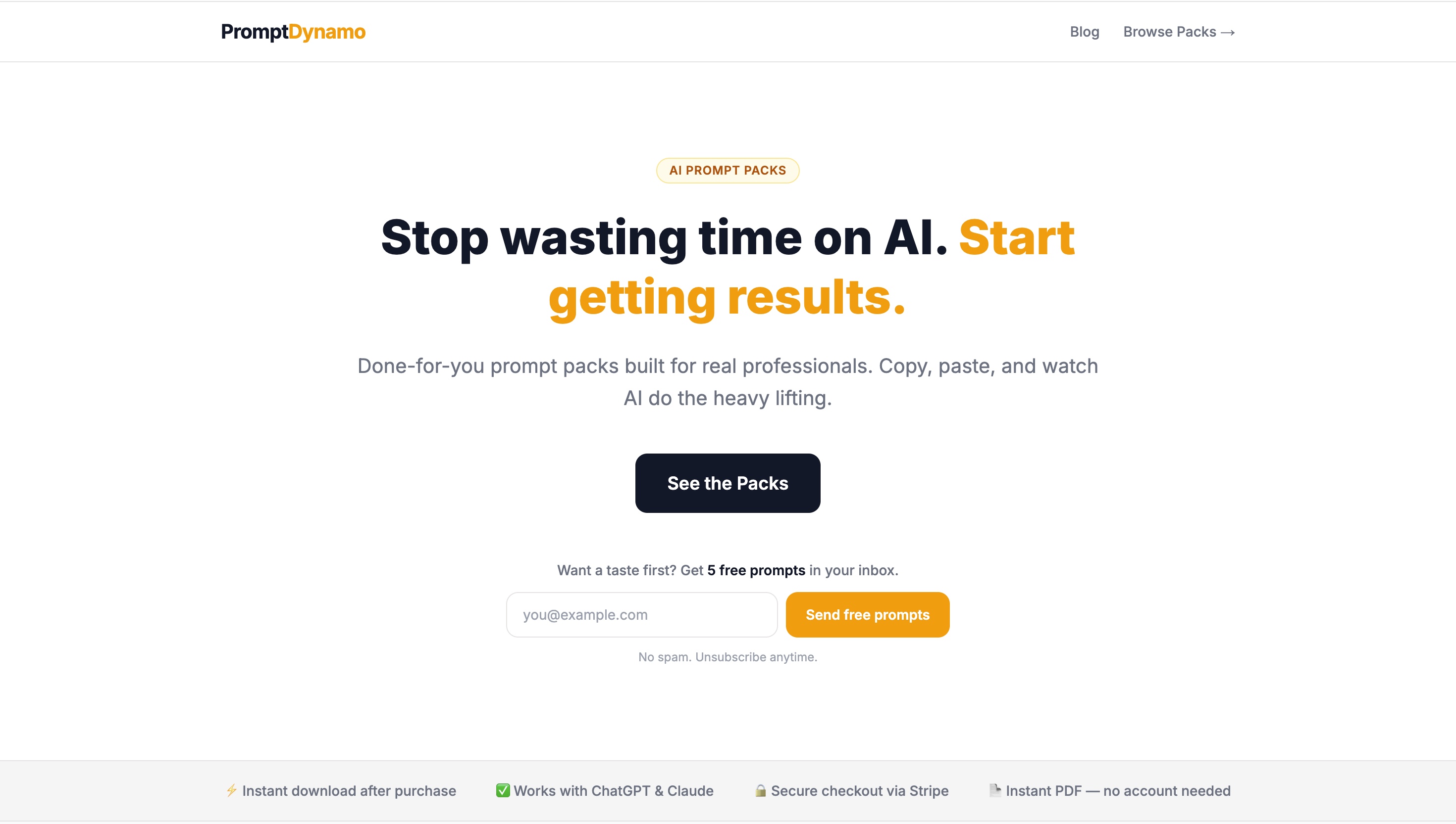 PromptDynamo Website Screenshot