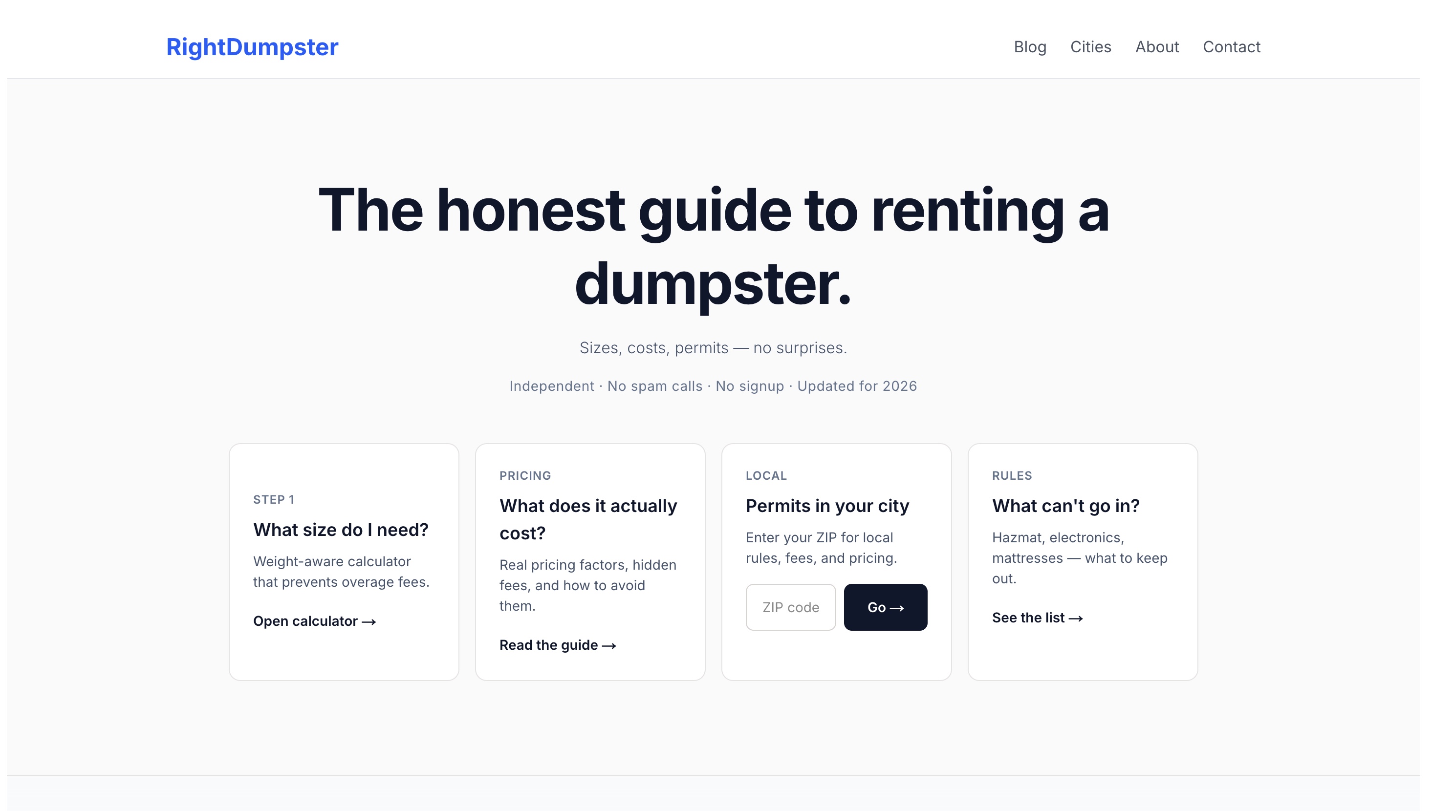 RightDumpster Website Screenshot